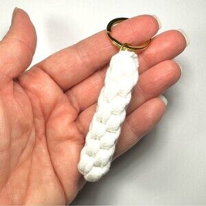 White Purse Charm Keychain Woven Box Knot T-Shirt Yarn Macrame Nautical Gold